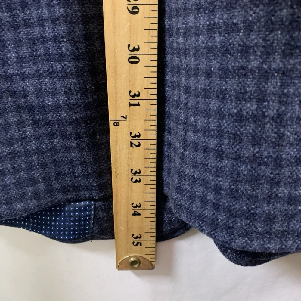 Mens Wool Micro Check Sport Coat Size 46L Blazer Blue Preppy Tailored Fit Blazer